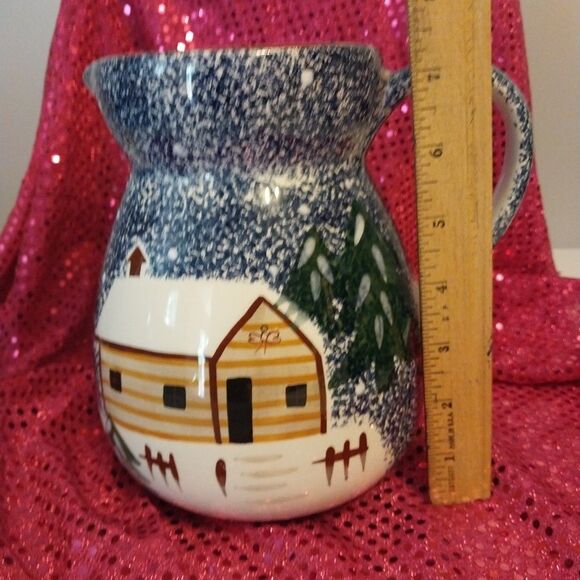 Vtg The Cooks Bazaar Picher 2 Quart Holiday Mountain Lodge Cabin Y2K Winter - Picture 7 of 10